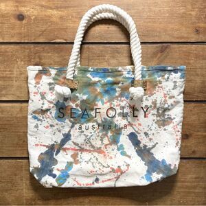 Seafolly Australia Canvas Rope Handle Paint Splatter Tote Bag